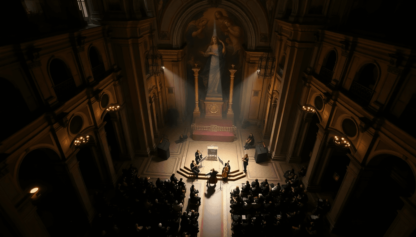 天使圣母堂内的一幅历史画作,展示了其丰富的艺术遗产。